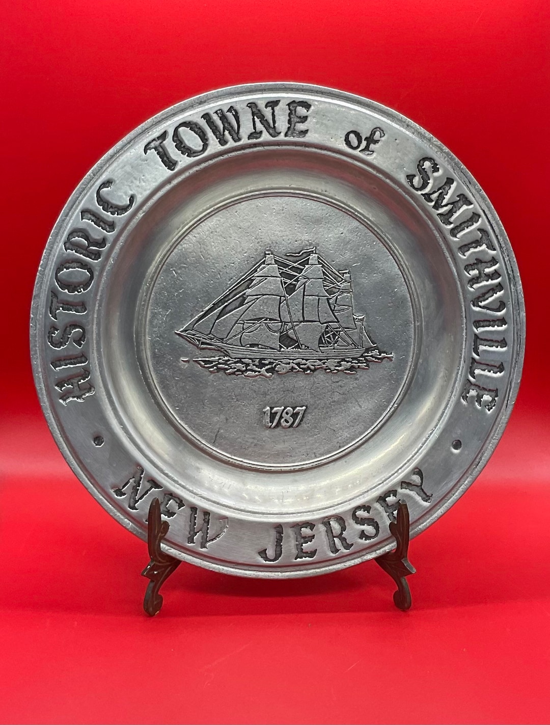Vintage Wilton Columbia Pa Pewter Decorative Plate,,historic Towne of Smithville New Jersey 1787 ...