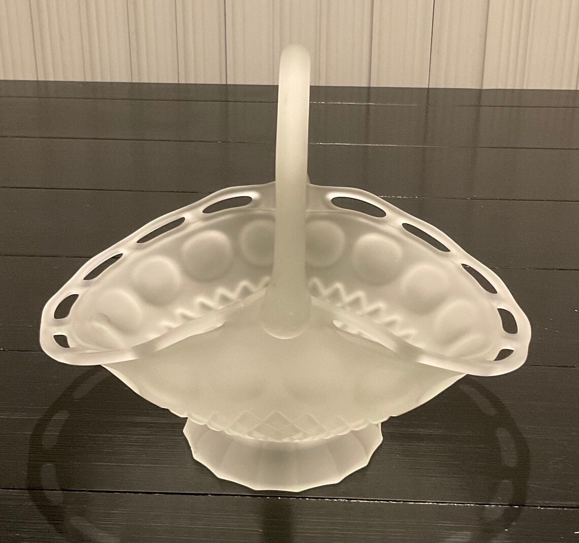 Vintage Frosted Glass Brides Basket Etsy