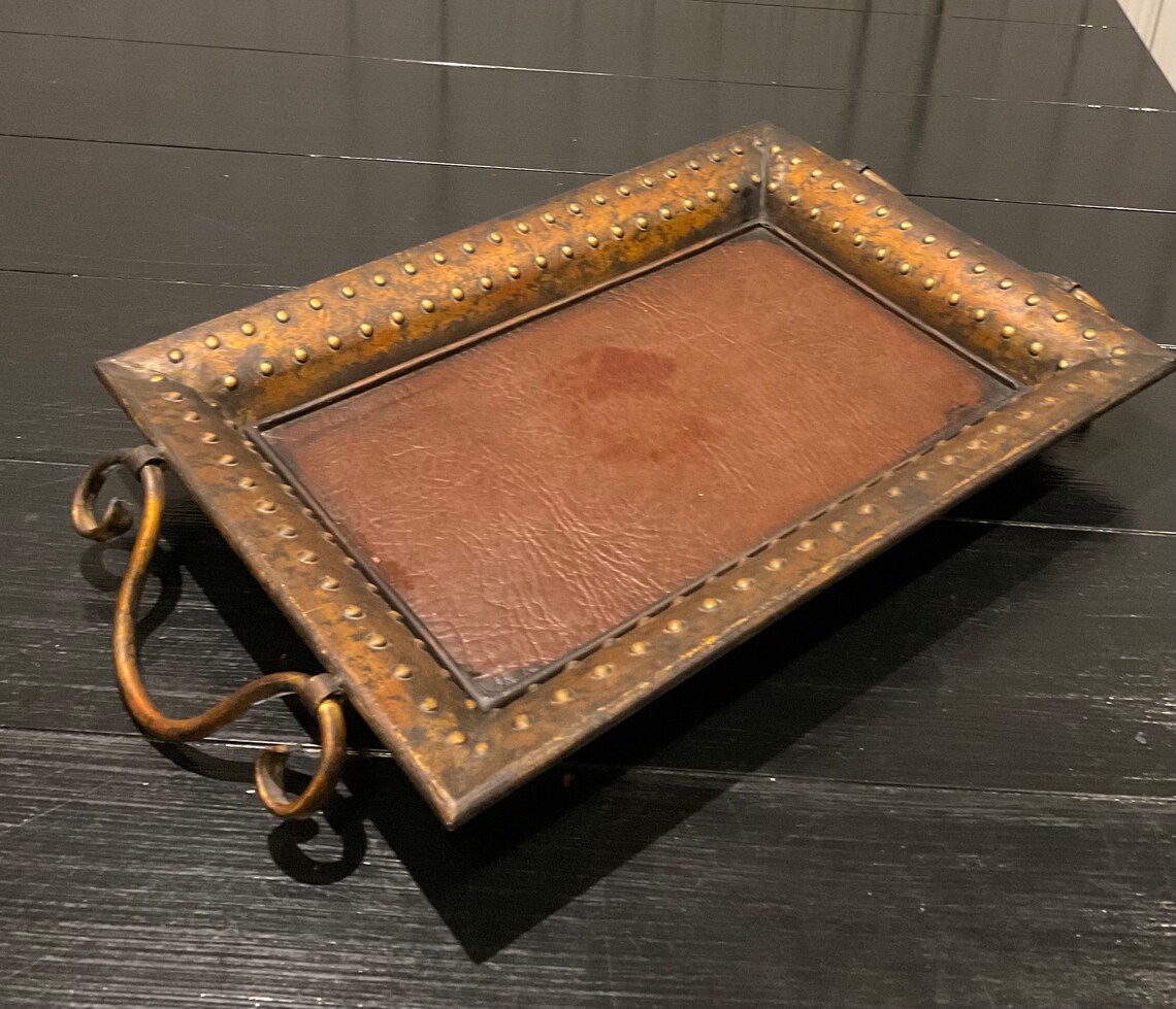 Vintage Decorative Metal Tray with Metal Handles Etsy