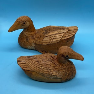 Vintage Handmade Cork Straw Corn Husk Reed Duck and Duckling