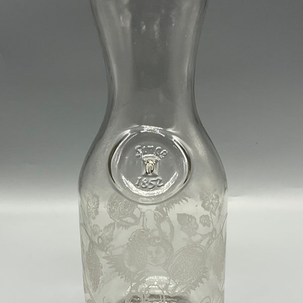 Vintage Embossed Paul Mason Since 1852 Wine Carafe /Bottle /Decanter- Etched Grapevine and Angels