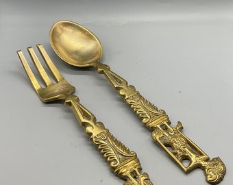 Vintage Solid Brass Spoon and Fork Wall Hanging Decoration