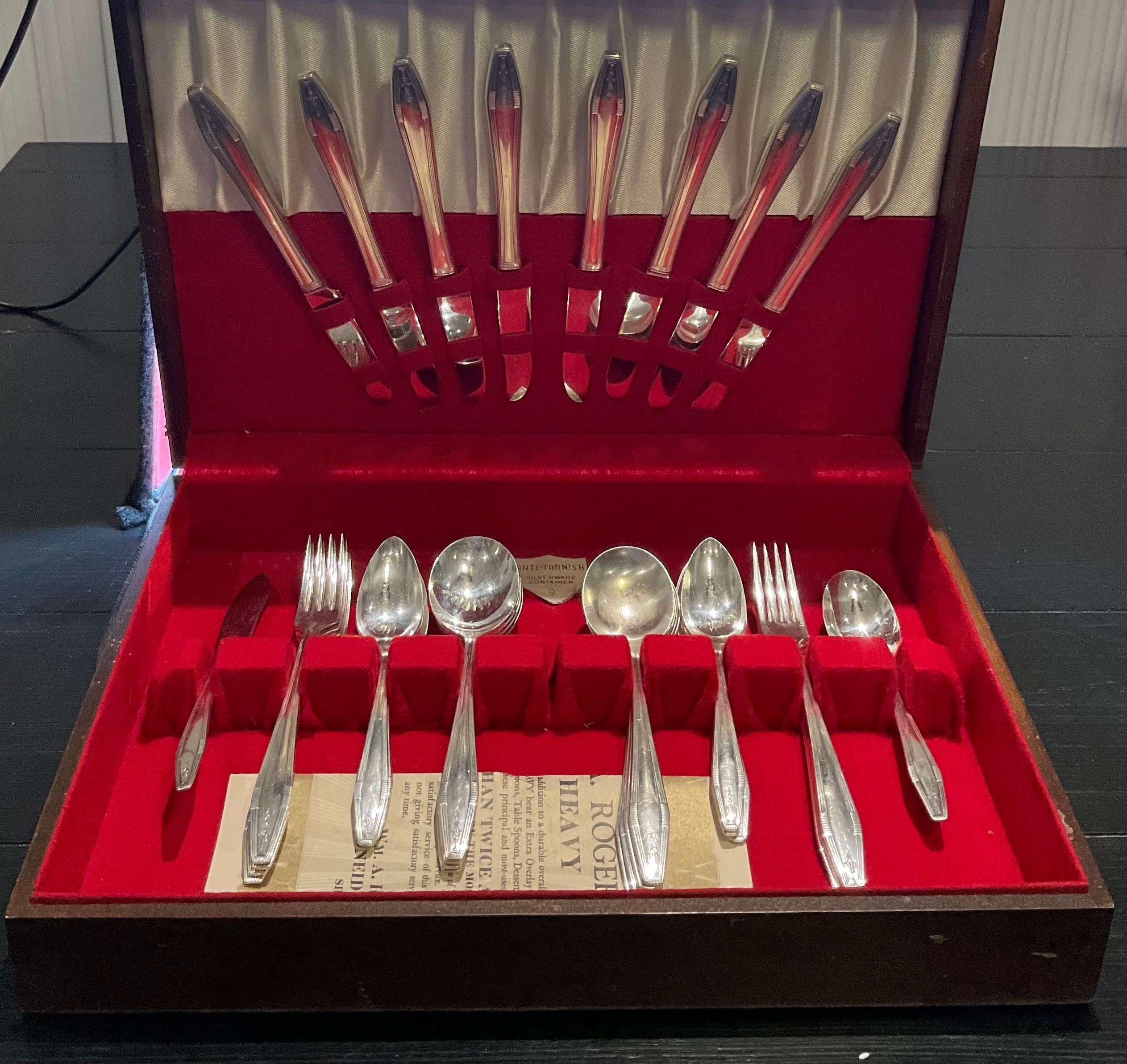 Rogers, Mission Rose, Silver Plate Flatware, With Storage Case, 55