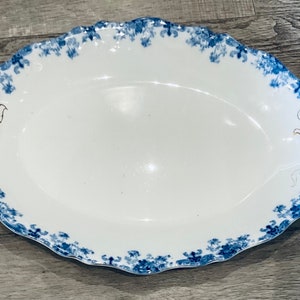 Vintage England Blue Floral Porcelain Large Oval Platter