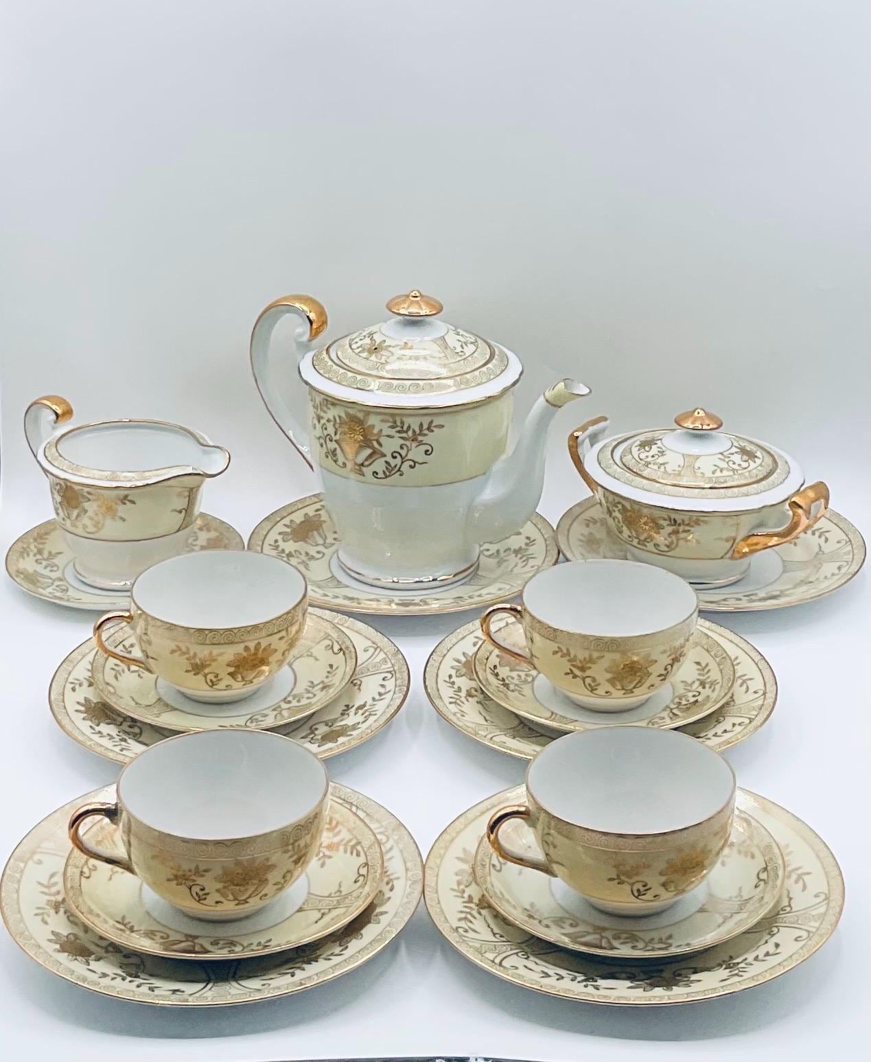 Vintage TT Hand Painted Heavy Gold Accents 18 Piece Tea Set Made
