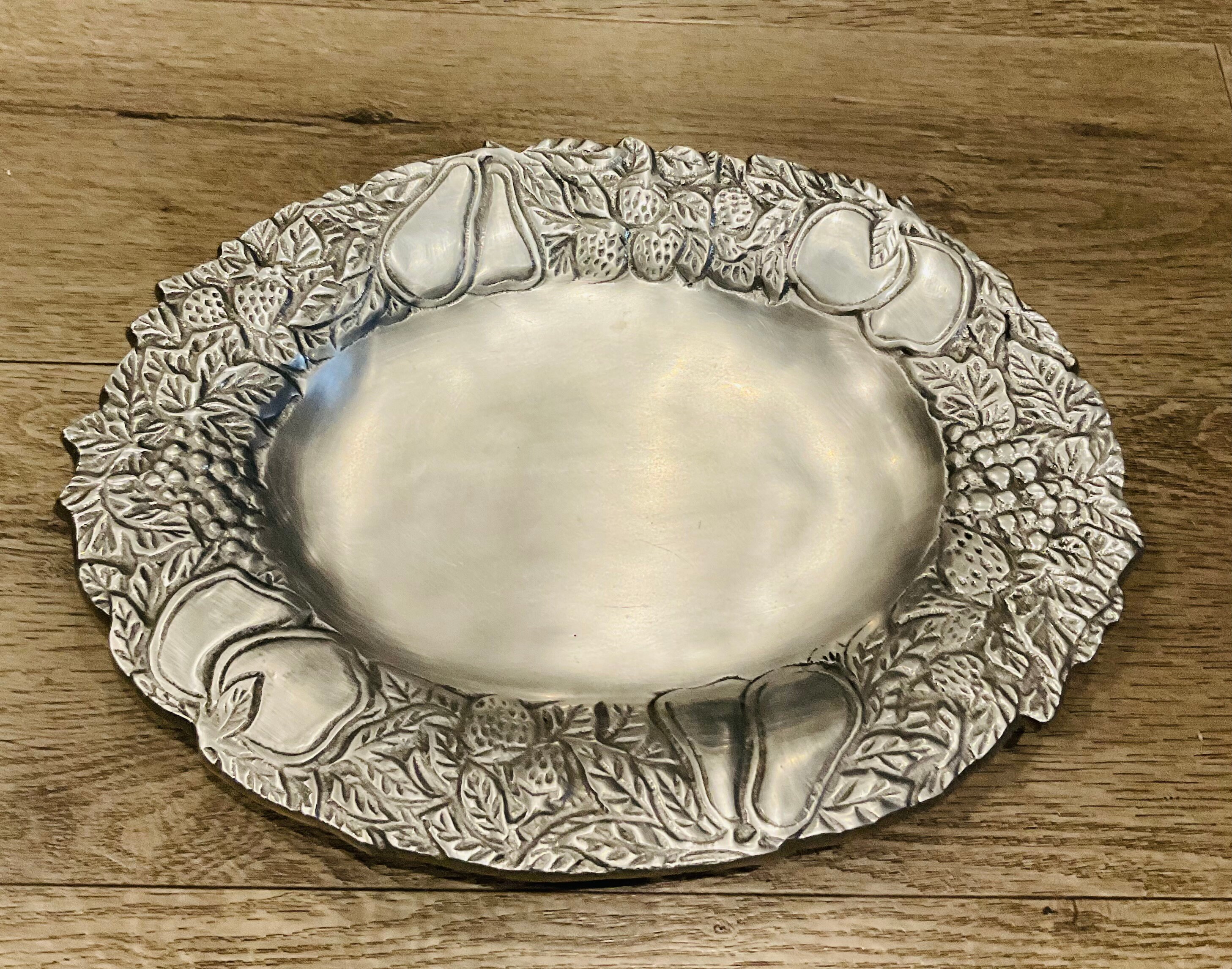 Vintage ZJ Pewter Fruit Bordered Ovel Platter /tray - Etsy