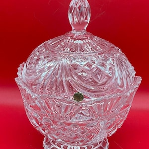 Vintage 24% Pbo Crystal Heavy Cut Crystal Pedestal Covered Candy Bowl Made in Slovakia