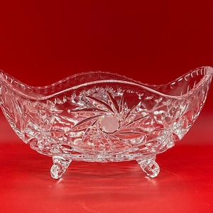 Vintage Elegant Cut Crystal Footed Oval Bowl