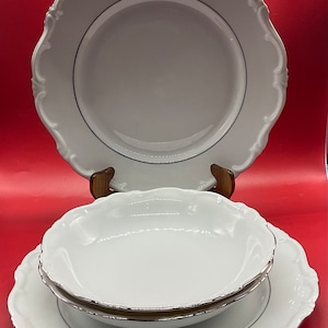 Vintage Hertel Jacob Margaret Empire Platin 2 Dinner Plates and 2 Cereal Bowls ( 4 Pieces)