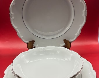 Vintage Hertel Jacob Margaret Empire Platin 2 Dinner Plates and 2 Cereal Bowls ( 4 Pieces)