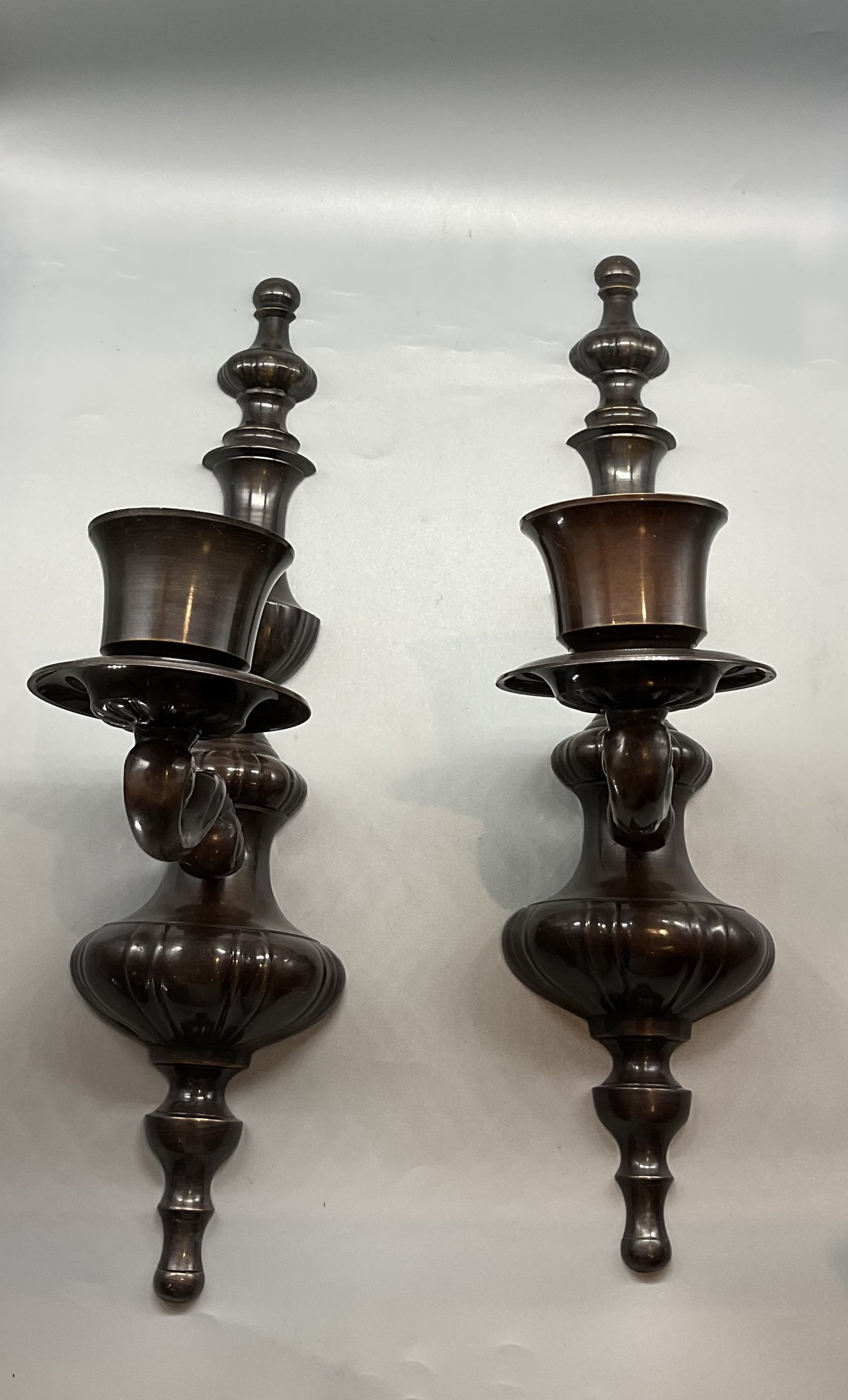 Paire De Bougeoirs Paraboliques Applique Murale – Métal Bronze Et Verre, Style Horloge