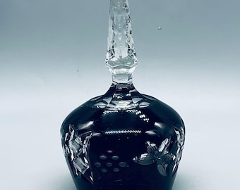 Vintage Bohemian Crystal Cranberry Ruby Red with Etched Floral Dinner Bell