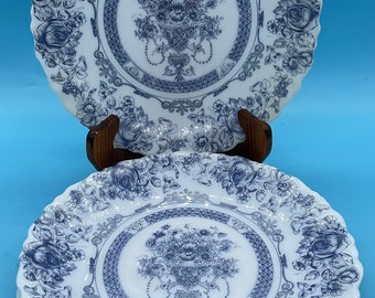 Arcopal France Honorine Blue Floral Glass Dishes Soup Or Salad Bowls Set Of  3