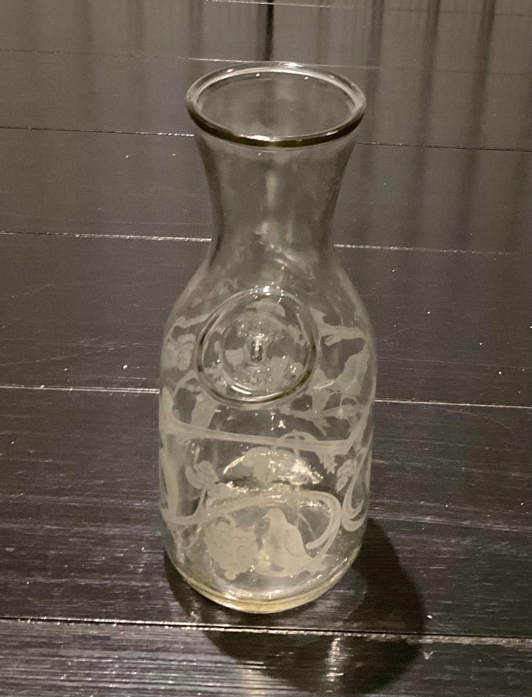 Paul Masson Clear Glass Wine Carafe Decanter Bottle Etched1852 Norman