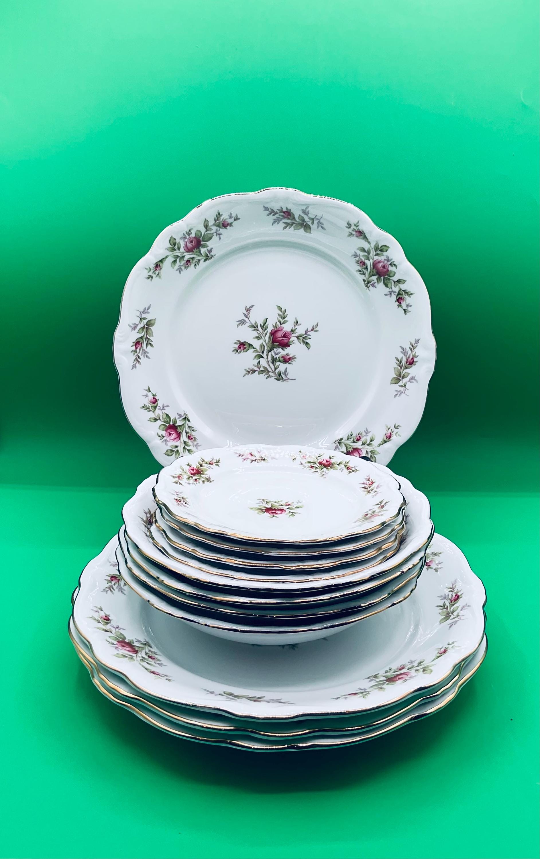Vintage Johann Haviland Bavaria Germany Moss Rose 3 Piece Place