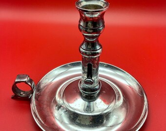 Antique Georgian Silverplate Chamberstick Candle Holder Made in England