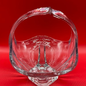 Vintage Murano Style Hand Blown Art Clear Glass Large Basket with Split Handle