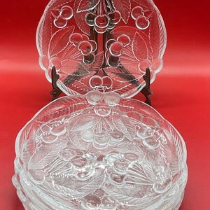 Vintage Mikasa Clear Glass Raised Cherry Design 5 Salad Plates