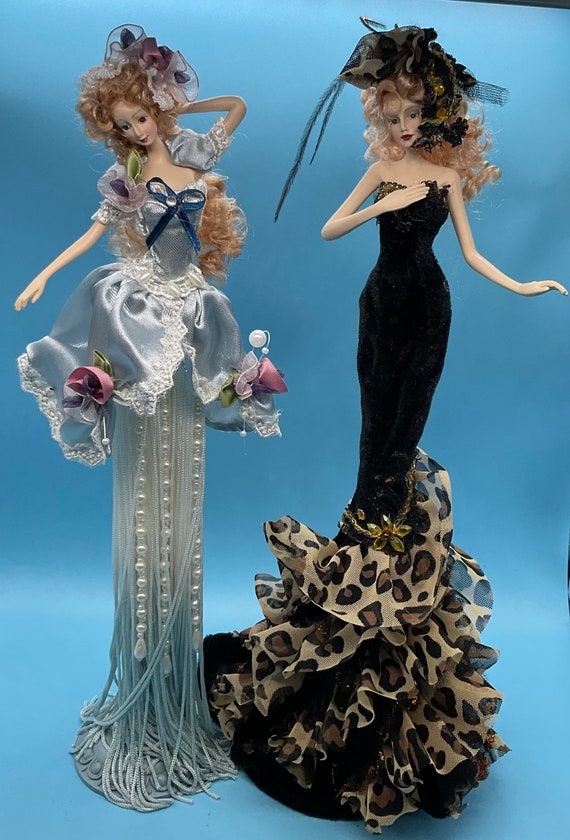 Vintage Popular Creations Victorian Tassel Dolls With Stands Etsy