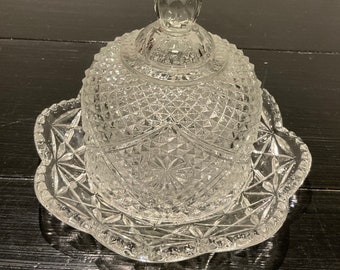 Vintage Avon Fostoria Pressed Glass Covered Butter Dish