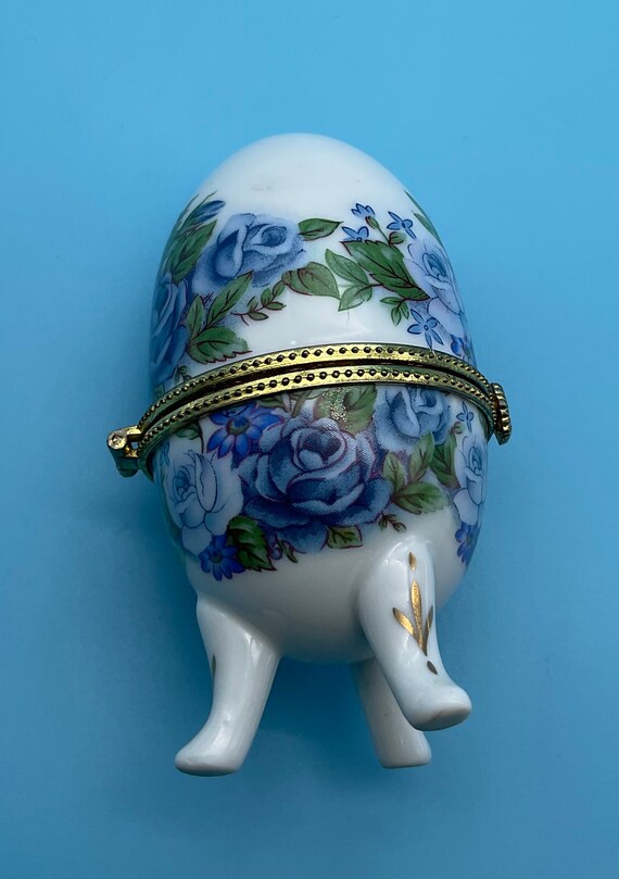 Victorian Bone China Egg Shaped Blue Roses Footed… - image 3