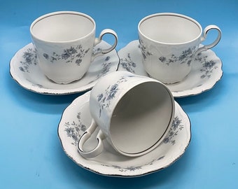 Johann Haviland “Blue Garland “ Bavaria Germany Set of 3 Teacups and Saucers (6 Pieces)