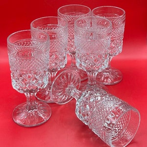 Vintage Set of 6 Wexford Water Goblets ,Clear Diamond Cut Crystal Glass 10 Oz. Goblets