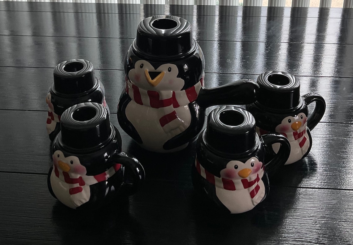 Bonjour penguin hot chocolate pot pitcher with 4 little Etsy