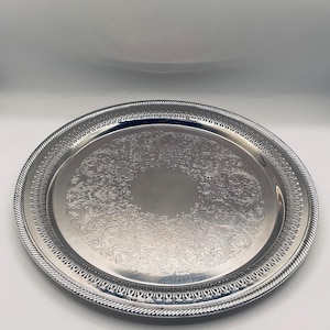 【INTERNATIONAL SILVER】ギャラリートレー 38cm Vintage International Silver Company Silverplated 15” Round