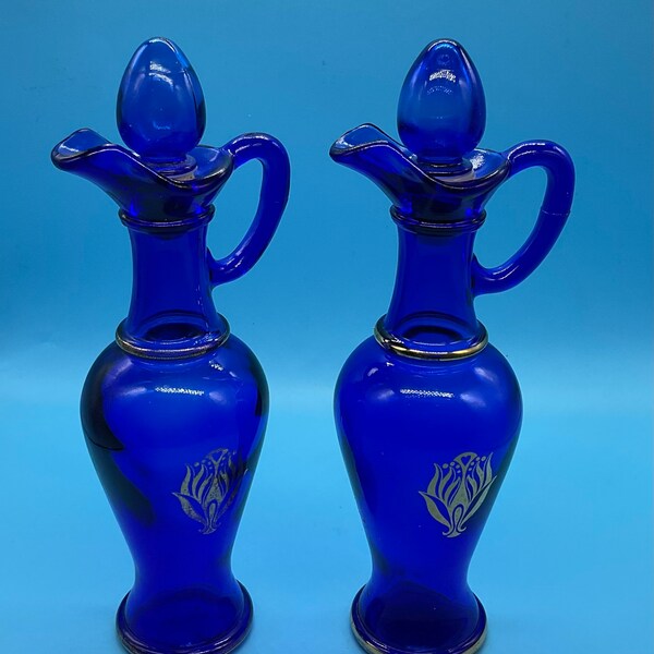 Blue Glass Cruet Set Etsy