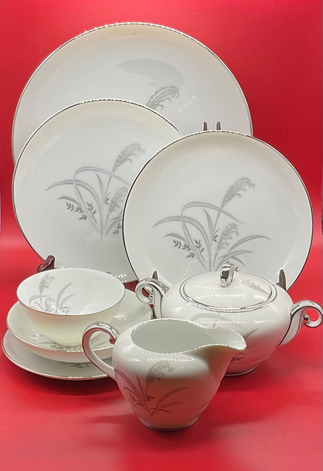 Vintage Wentworth China Eterma Shape “silver Wheat 7514” Japan 6