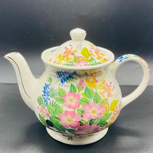 Vintage Sadler Made in England Floral and Gold Accents Teapot