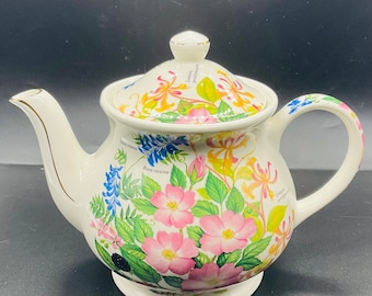 Vintage Sadler Made in England Floral and Gold Accents Teapot