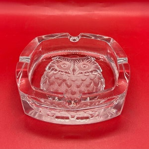 Vintage Cristal D’Arques Garanti Plus 24% Lead Crystal Heavy Owl Ashtray with 4 Indentations