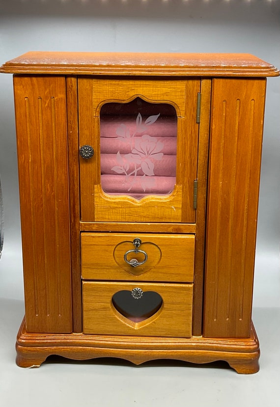 Vintage Upright Etched Glass ,Swing Doors Wooden Jewe… Gem