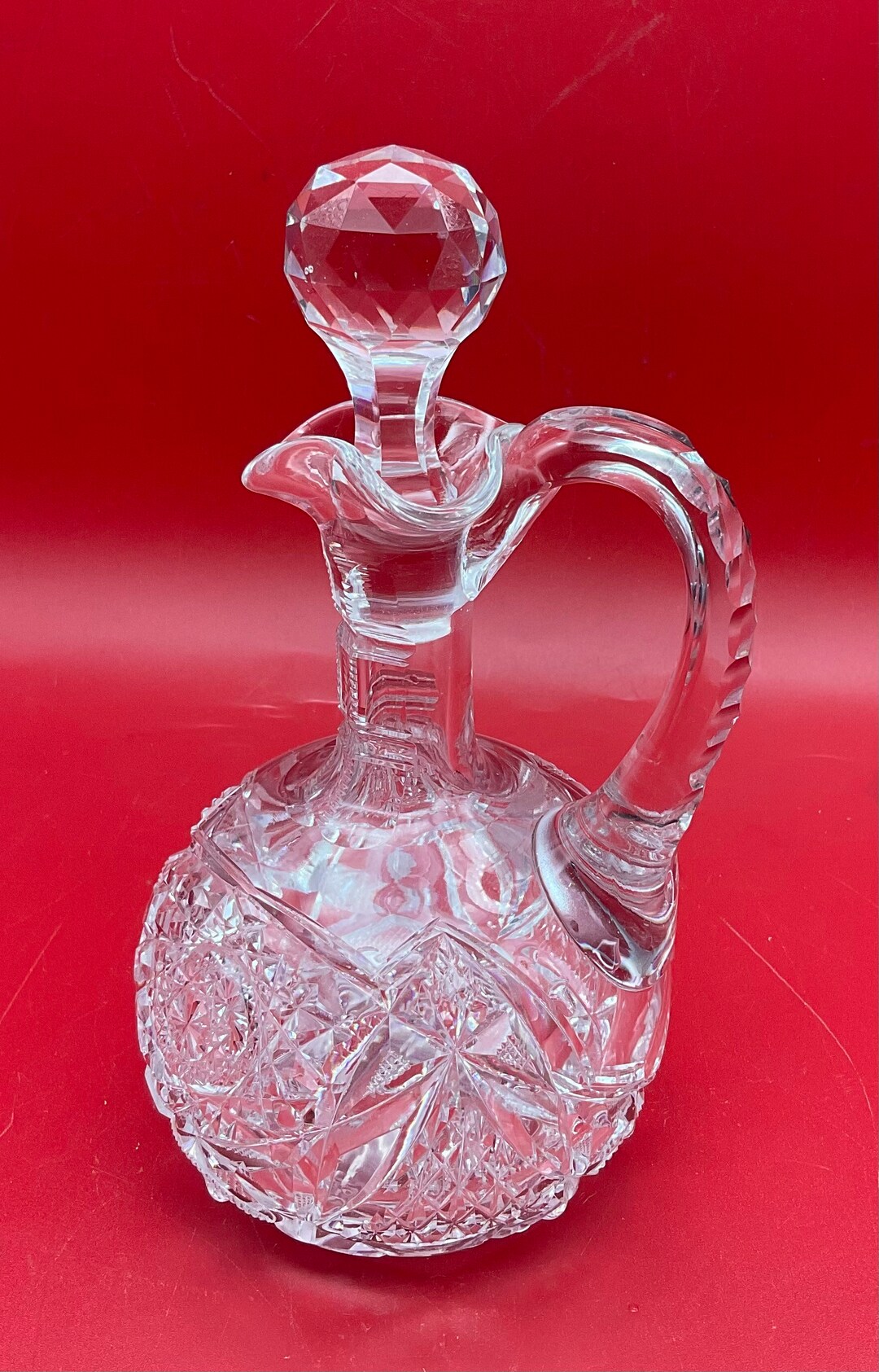 Antique American Brilliant Clear Cut Glass Crystal Oil /vinegar Cruet