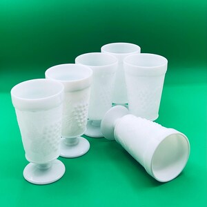 Vintage Set of 6 Indiana Colony White Milk Glass Harvest Grape Pattern Wine/Water Goblets