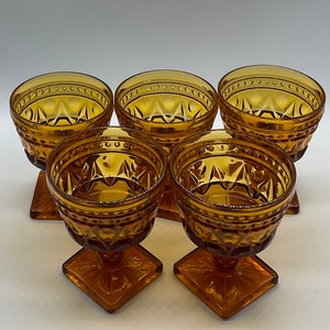 Vintage Jeanette Amber Glass Set of 5 Champagne /Desert Glasses