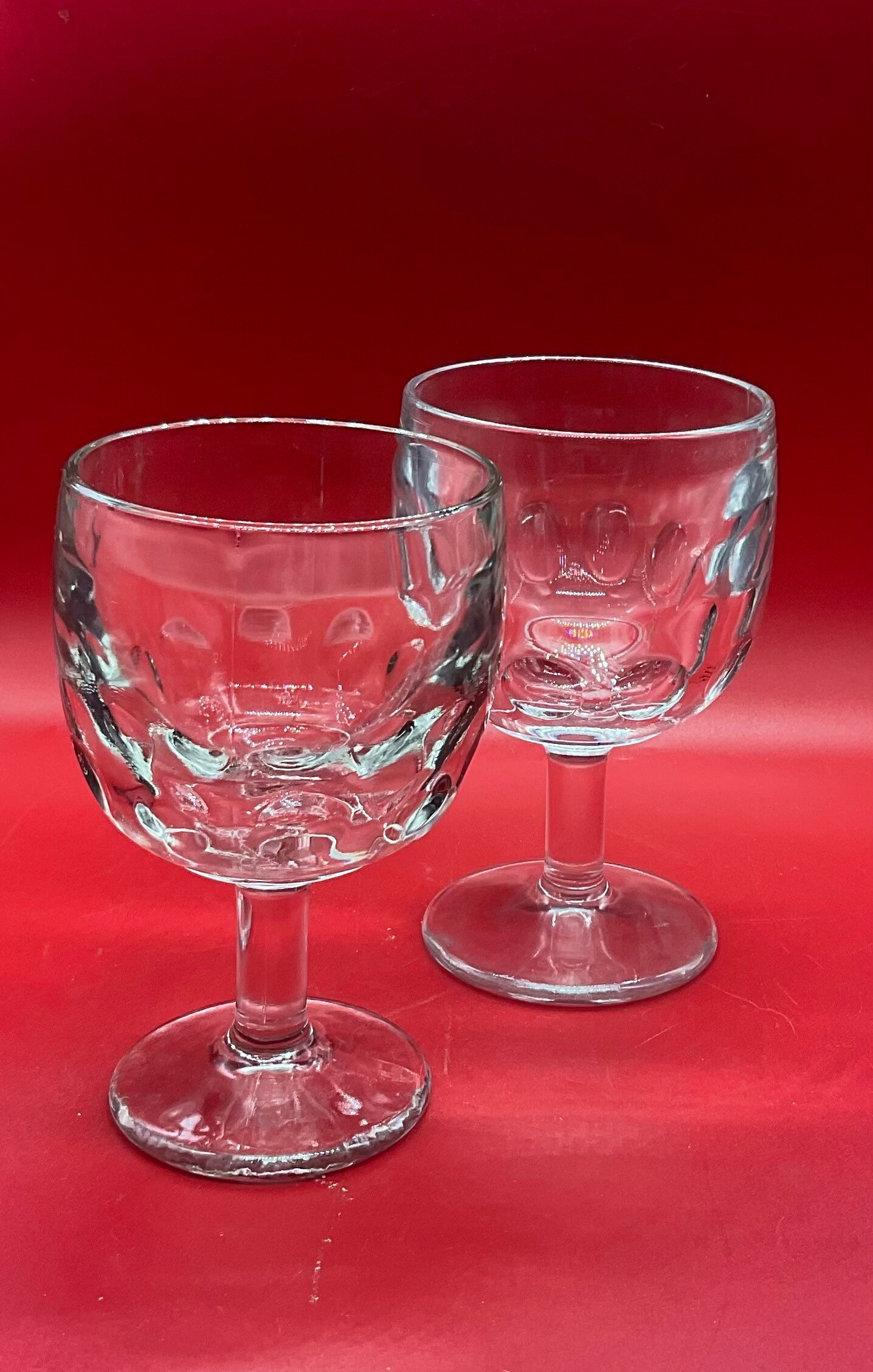 Vintage Heavy Goblet Drinking Glasses Thick Pedestal Glass Clear set of 4