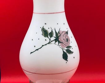 Vintage  Milk Glass Floral Electric Lamp with Milk Glass Floral Hurricane