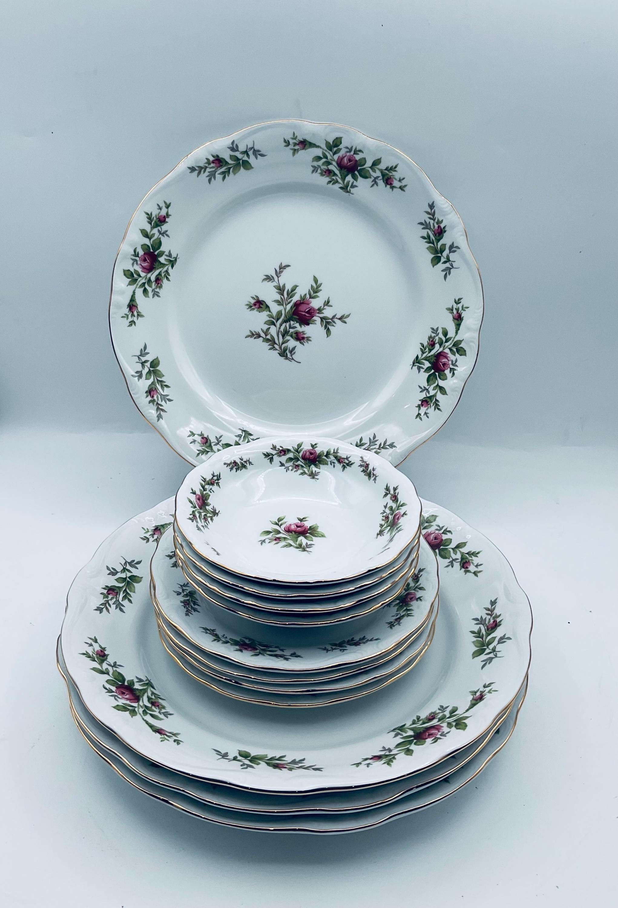 Vintage Johann Haviland Bavaria Germany Moss Rose 3 Piece Place