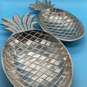 Vintage Set of 2 Large and Small Pewter Pineapple Trays