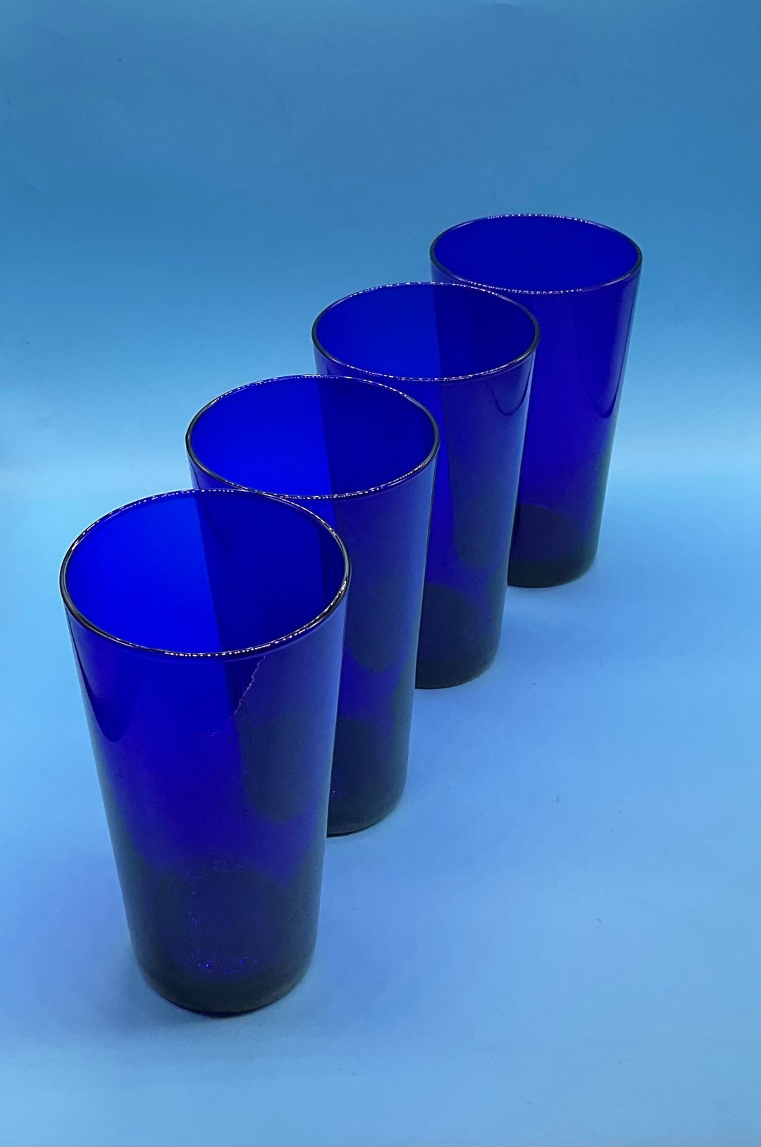 Vintage Cobalt Blue Glass Water Glasses Etsy