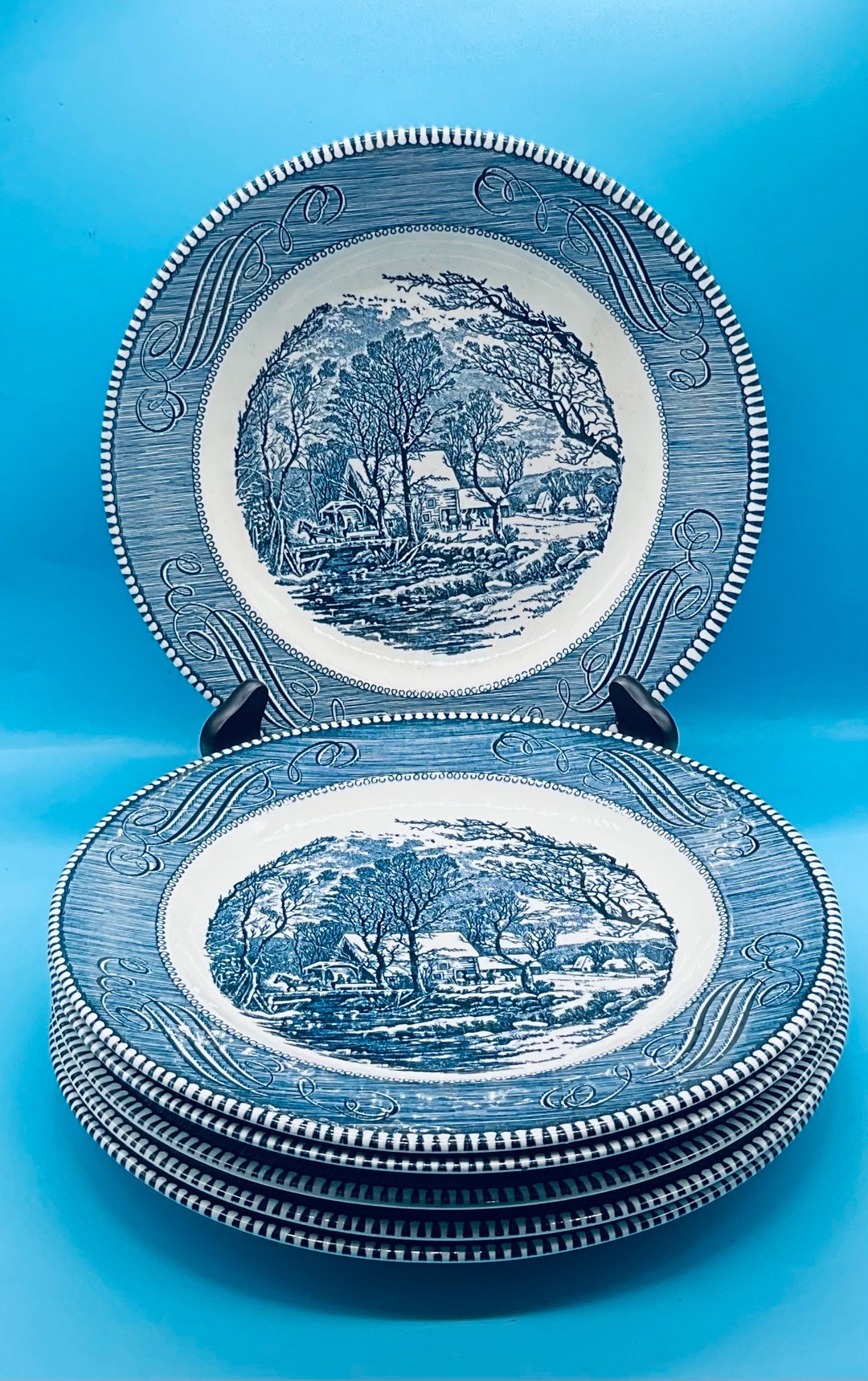 Vintage Currier and Ives,,the Old Grist Mill,,underglaze Print by