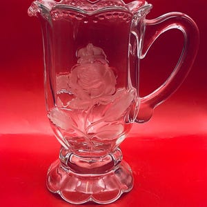 Vintage Tick Clear Glass with Etched Rose Design 40 Oz Pitcher