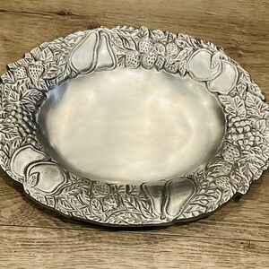 Vintage ZJ Pewter Fruit Bordered Ovel Platter /Tray