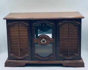 Vintage Large  Mirrored  Storage Wooden Musical Jewelry Box/ Jewelry Chest