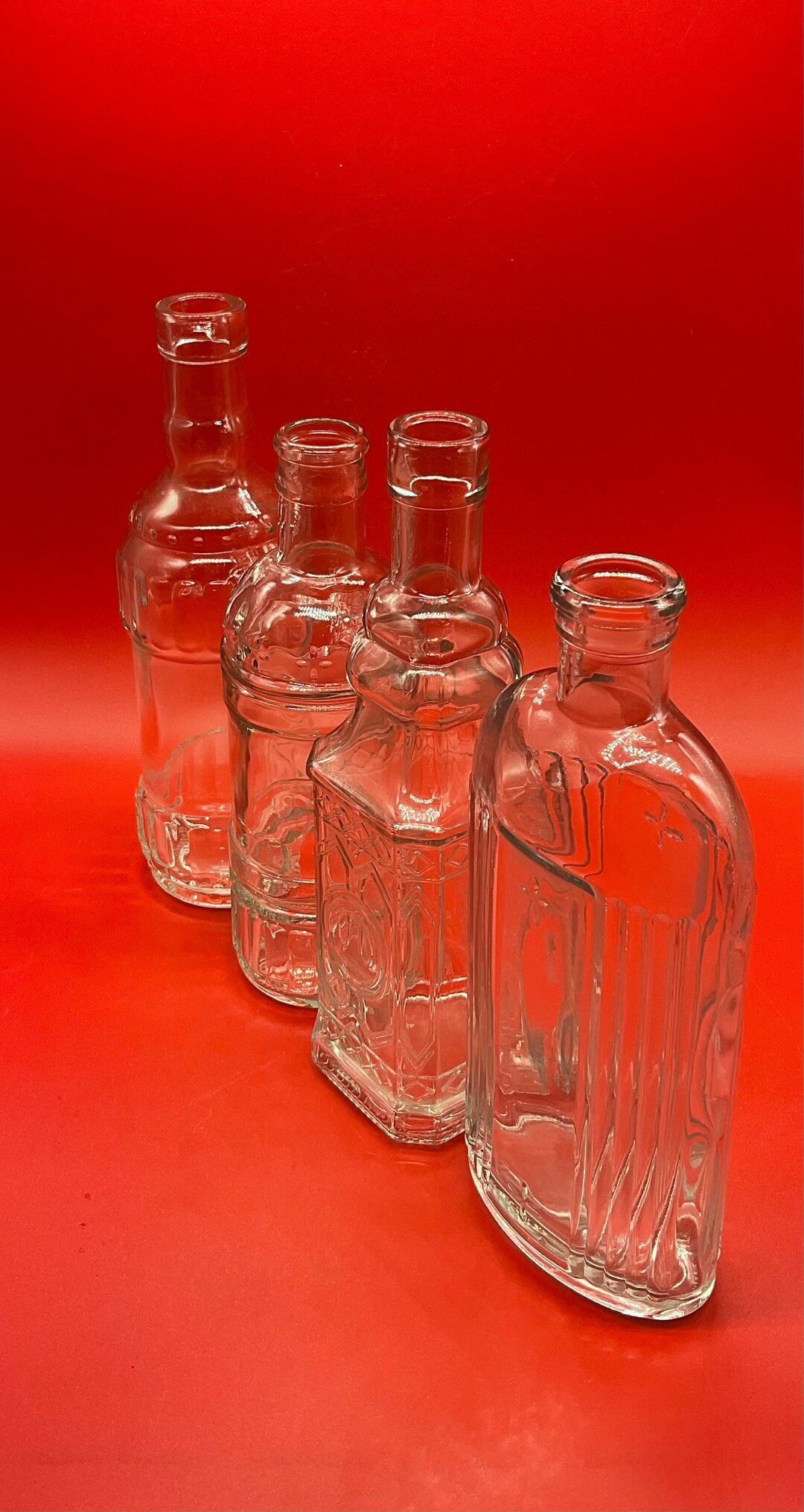 Vintage Set of 4 Mismatched Clear Glass Bottles Etsy