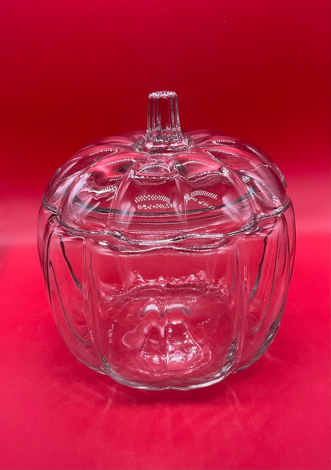 Vintage Clear Glass Pumpkin Cookie Jar Etsy