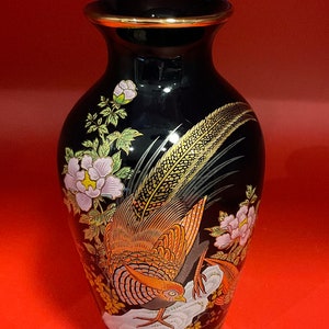 Cobalt Blue Japanese Vase, Tajimi Pottery, Fuku Arita Porcelain Vase With  Pheasant 